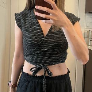 Lou & Grey Pindot Cropped Wrap Top XXS